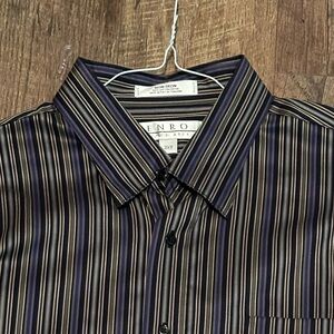 Enro Men's Striped Dress Shirt - Black and Purple